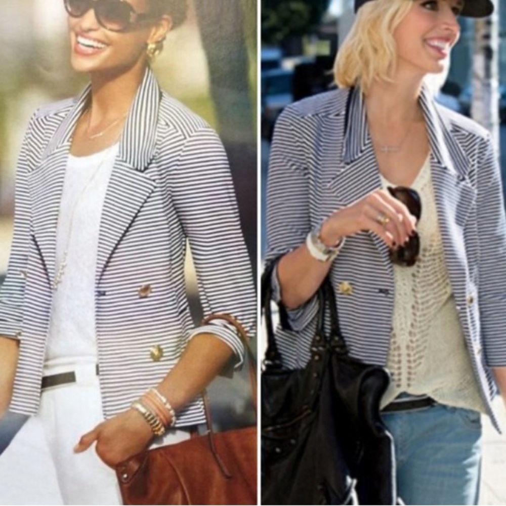 CAbi Navy and White Striped Blazer